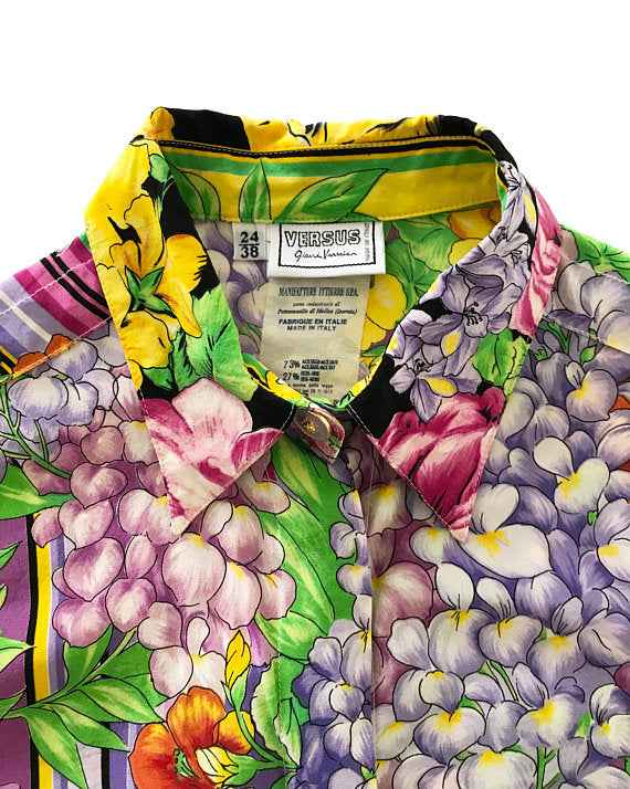 Fruit Vintage Versus by Gianni Versace 1990s Floral Print Silk Shirt