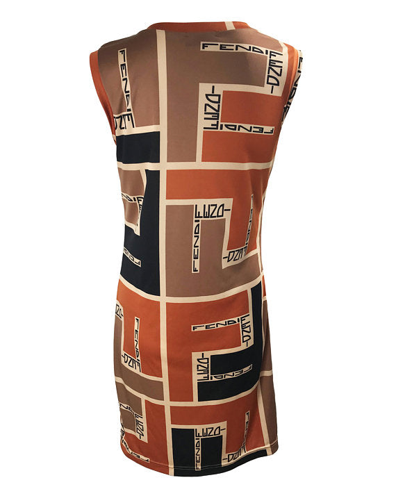 Fruit Vintage Fendi Retro Print Logo Dress