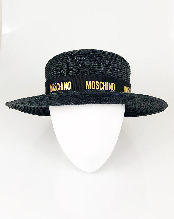Fruit Vintage Moschino Logo Black Boater Sun Hat