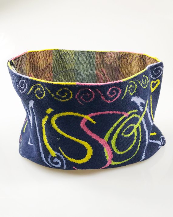 Fruit Vintage 1980s knit Missoni logo snood scarf (in the style of a turtleneck), designed to be added to a crewneck top or knit to create a turtleneck effect.
