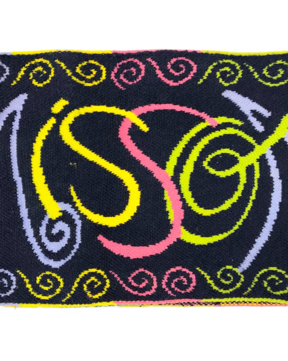 Fruit Vintage 1980s knit Missoni logo snood scarf (in the style of a turtleneck), designed to be added to a crewneck top or knit to create a turtleneck effect.