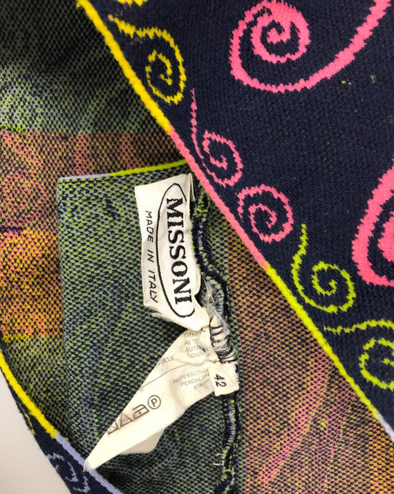 Fruit Vintage 1980s knit Missoni logo snood scarf (in the style of a turtleneck), designed to be added to a crewneck top or knit to create a turtleneck effect.