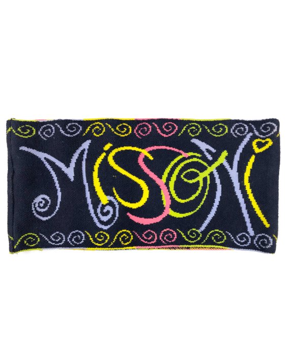 Fruit Vintage 1980s knit Missoni logo snood scarf (in the style of a turtleneck), designed to be added to a crewneck top or knit to create a turtleneck effect.