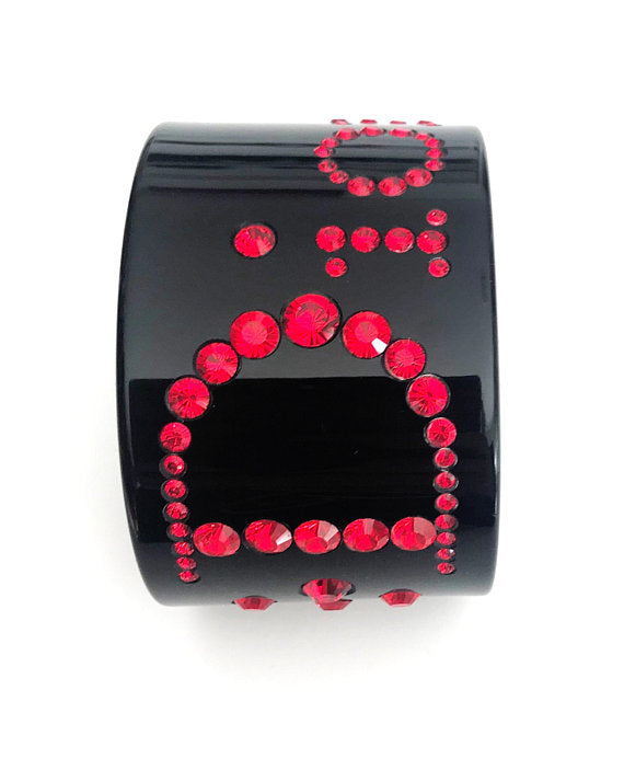 FRUIT vintage Christian Dior Red and Black diamonte embellished logo monogram plastic cuff bracele