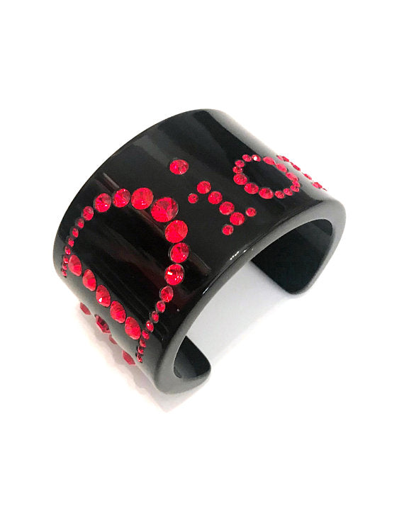 FRUIT vintage Christian Dior Red and Black diamonte embellished logo monogram plastic cuff bracele