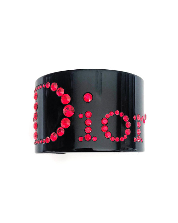 FRUIT vintage Christian Dior Red and Black diamonte embellished logo monogram plastic cuff bracele