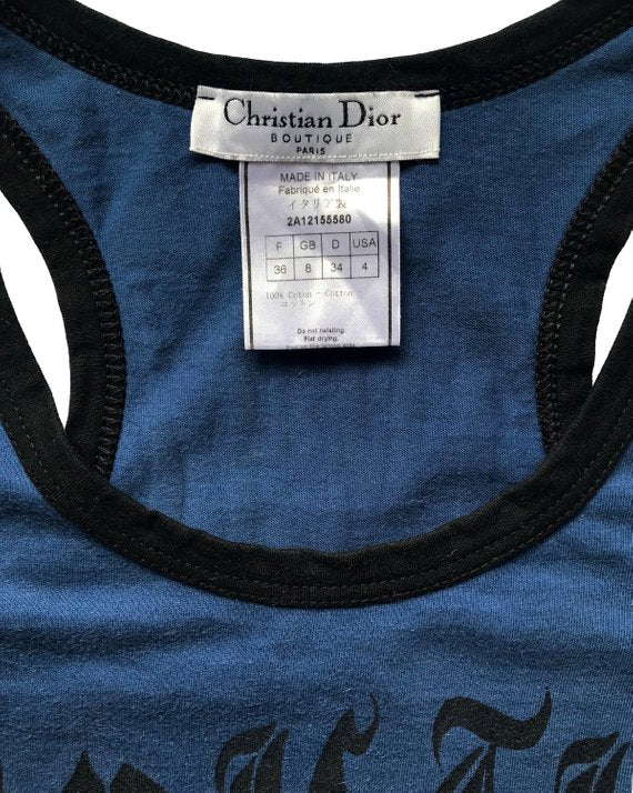 Fruit Vintage Christian Dior Gothic text Logo tank dating to John Galliano 1947 Dior logo monogram text