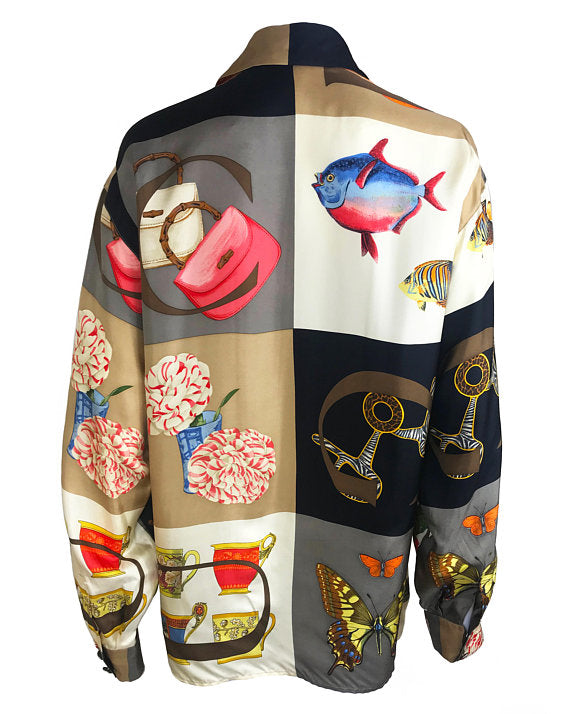 FRUIT vintage rare Gucci logo print silk shirt dating to the 1980s