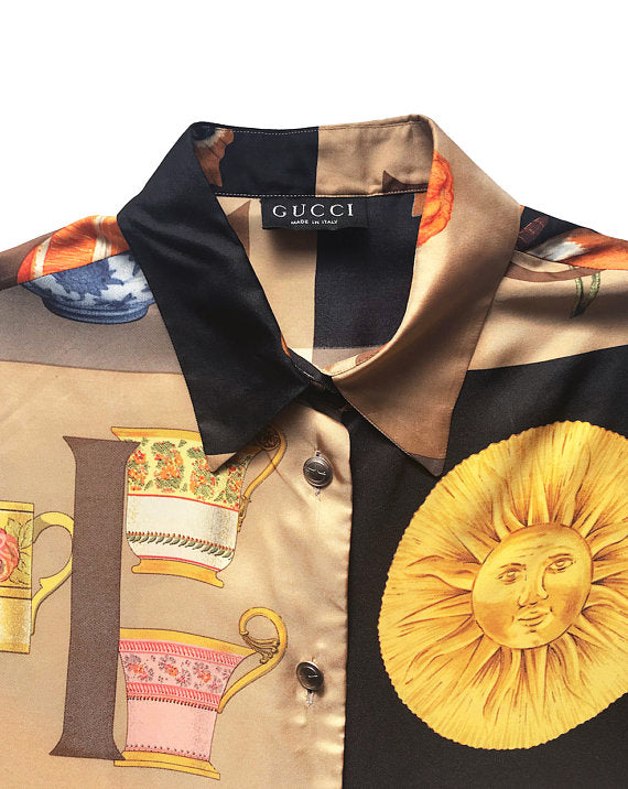 FRUIT vintage rare Gucci logo print silk shirt dating to the 1980s