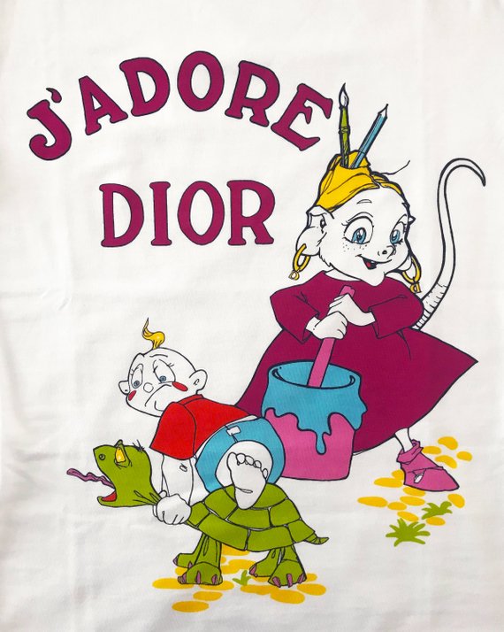 Christian Dior J'adore Dior Cartoon Logo Print T-Shirt