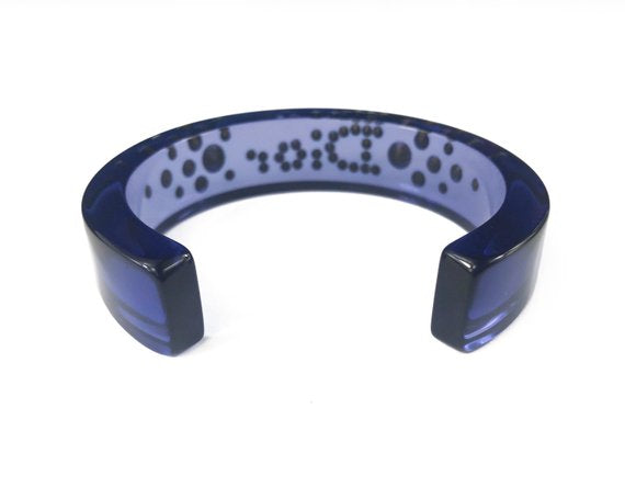 FRUIT vintage Christian Dior Blue diamonte crystal embellished logo monogram plastic cuff bracelet bangle.