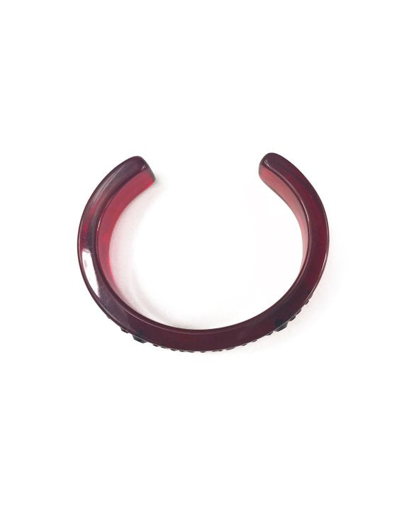 FRUIT vintage Christian Dior Red and Black diamonte crystal embellished logo monogram plastic cuff bracelet bangle.