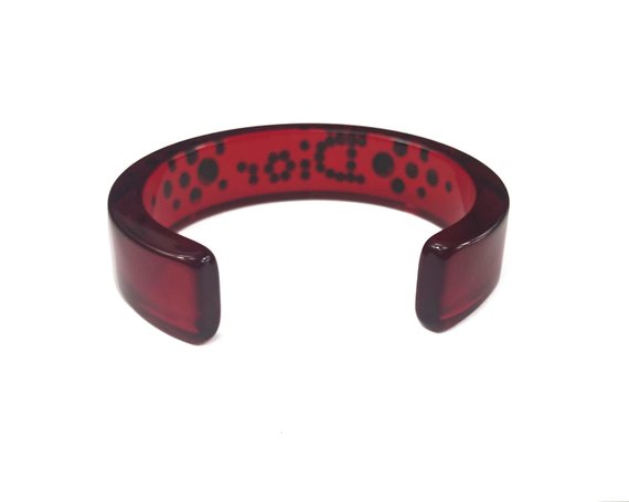 FRUIT vintage Christian Dior Red and Black diamonte crystal embellished logo monogram plastic cuff bracelet bangle.