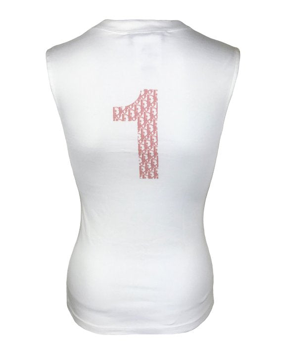 Fruit Vintage Christian Dior J'adore Dior tank by John Galliano, this classic white tank features the oblique trotter monogram print in pink.