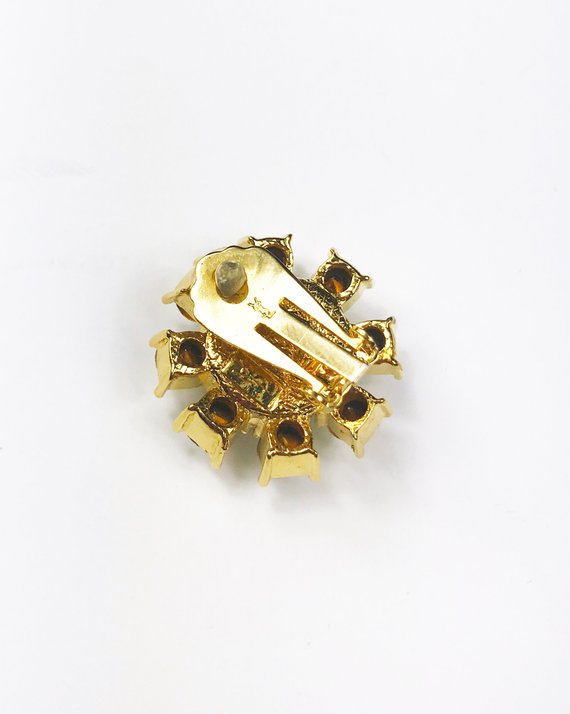 Fruit Vintage Yves Saint Laurent 1980s clip-on floral shaped rhinestone crystal earrings.