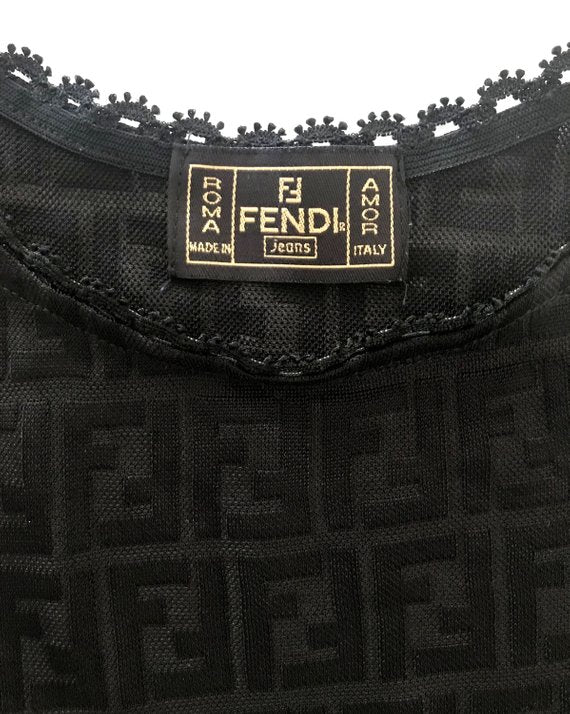 FRUIT vintage Fendi Zucca print 2 piece set. This monogram set features a classic tank top and t-shirt style cardigan. The fabric is style of nylon lace with the iconic double F zucca logo woven into the design.