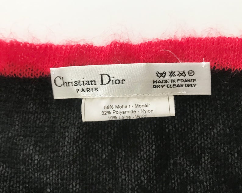 FRUIT Vintage Christian Dior gothic logo monogram mohair knitted scarf. Features a large graphic Christian Dior logo embroidered on one end and 1947 on the other.