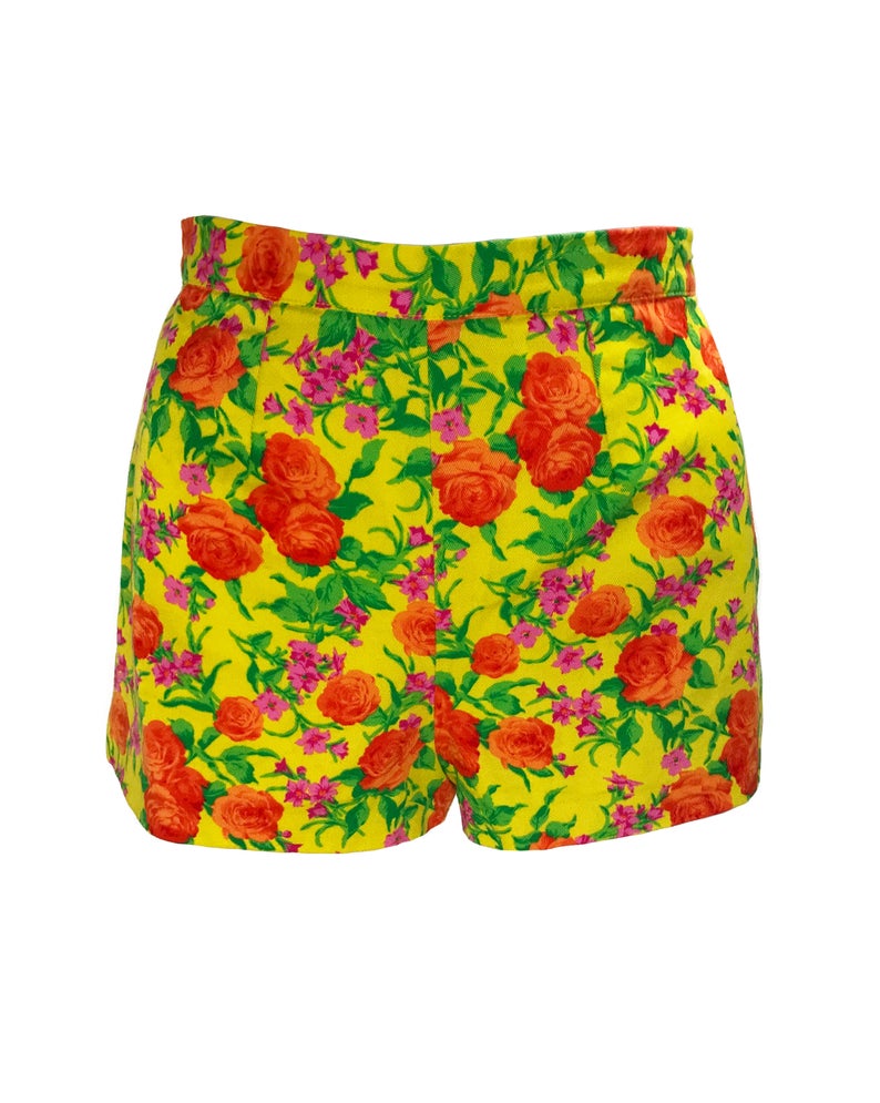 FRUIT Vintage 90s Versus Versace by Gianni Versace shorts in vibrant neon floral. Cut for a high waist and short thigh, a perfect summer statement piece!
