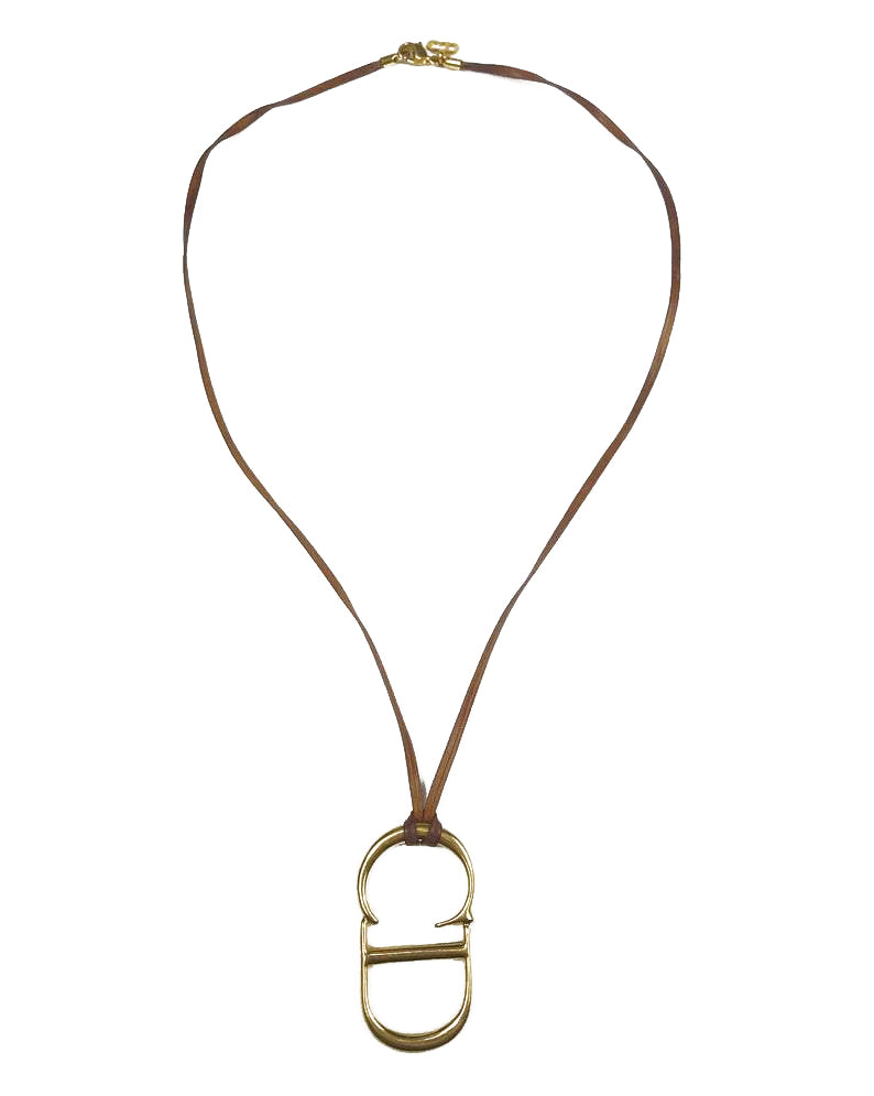Fruit Vintage Christian Dior CD logo monogram pendant necklace on leather strap.