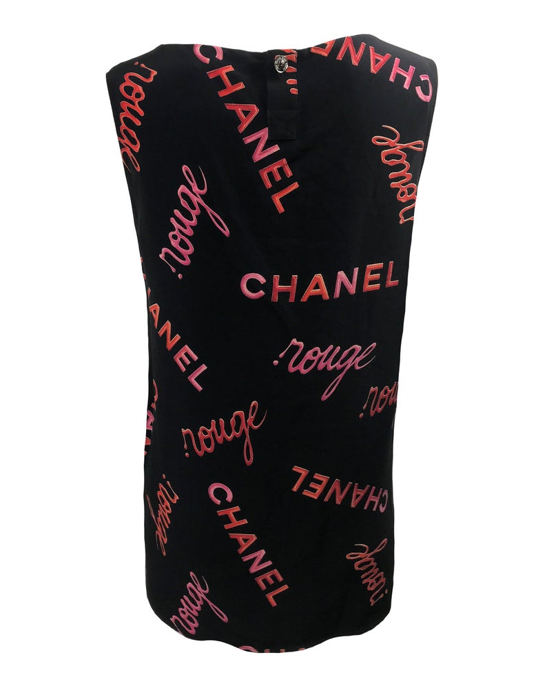 FRUIT Vintage Chanel Logo text silk tank top 'Rouge' print from the important Spring Summer 1996 collection