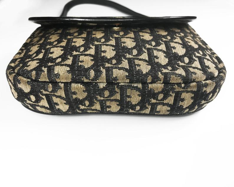 FRUIT Vintage Rare Christian Dior 1970s Monogram Oblique Print Trotter Canvas Satchel Bag with large CD logo.
