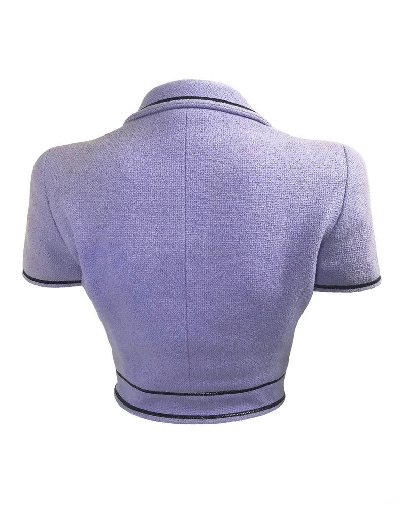 FRUIT Vintage Chanel Spring Summer 1995 Purple Boucle Cropped Jacket Karl Lagerfeld Claudia Schiffer