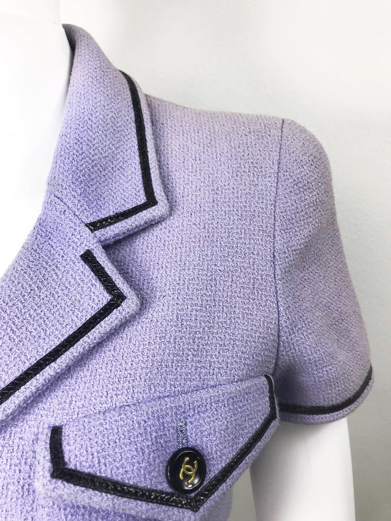 FRUIT Vintage Chanel Spring Summer 1995 Purple Boucle Cropped Jacket Karl Lagerfeld Claudia Schiffer