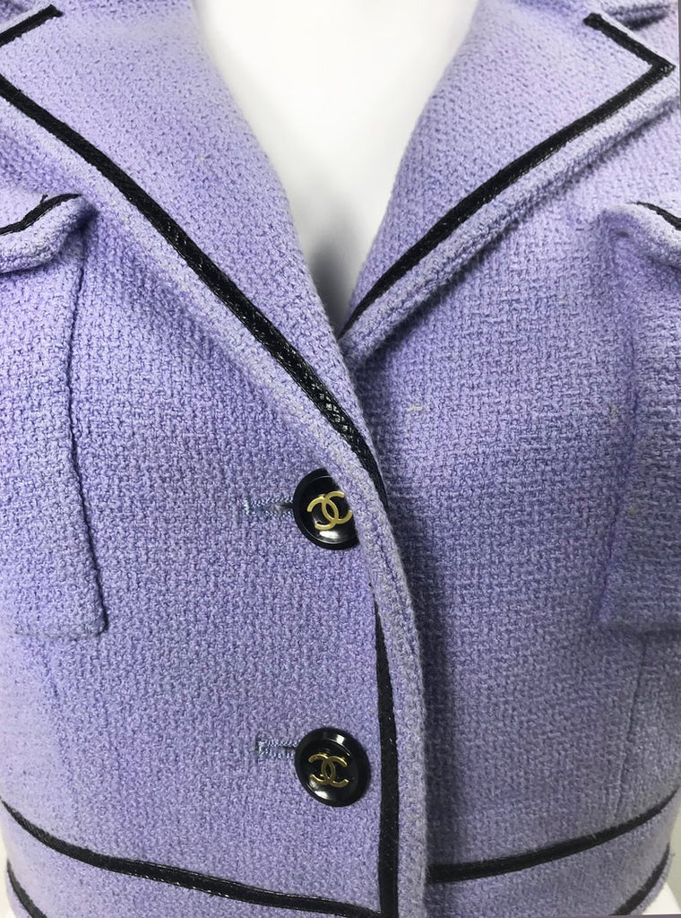 FRUIT Vintage Chanel Spring Summer 1995 Purple Boucle Cropped Jacket Karl Lagerfeld Claudia Schiffer