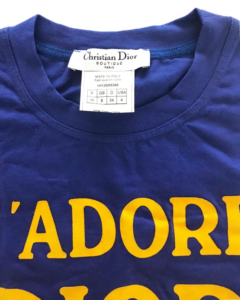 Fruit Vintage Christian Dior Blue yellow J'adore Dior logo monogram tank by John Galliano, as seen on Sex and the City and Khloe Kardashian.
