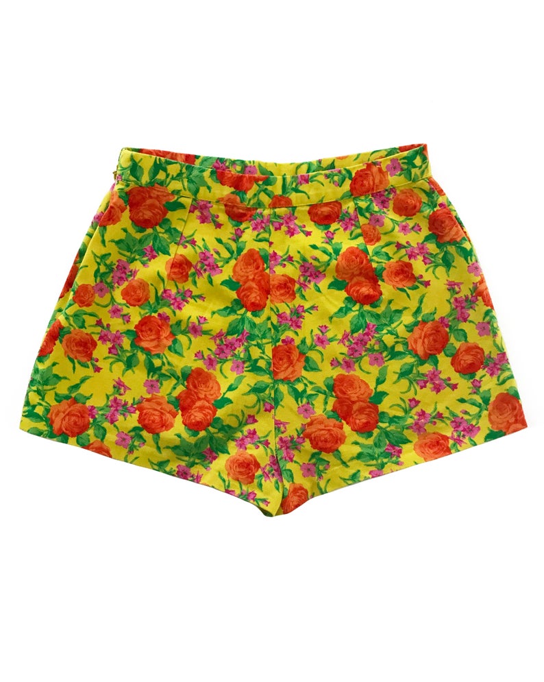 FRUIT Vintage 90s Versus Versace by Gianni Versace shorts in vibrant neon floral. Cut for a high waist and short thigh, a perfect summer statement piece!