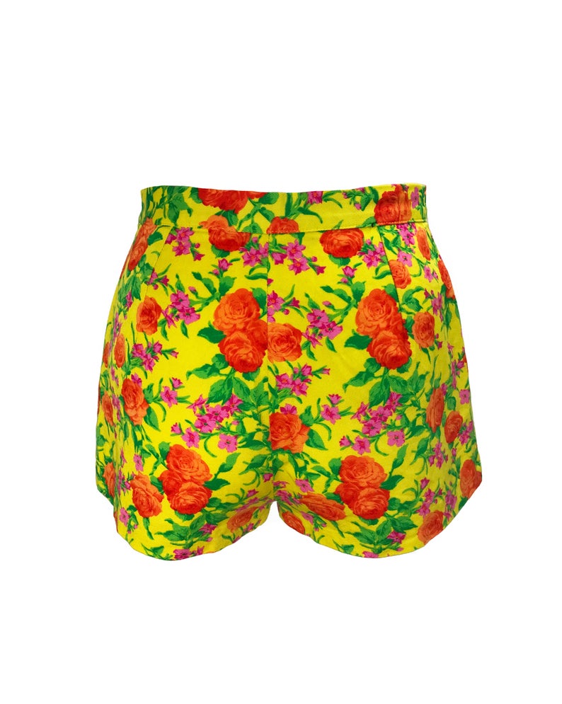 FRUIT Vintage 90s Versus Versace by Gianni Versace shorts in vibrant neon floral. Cut for a high waist and short thigh, a perfect summer statement piece!