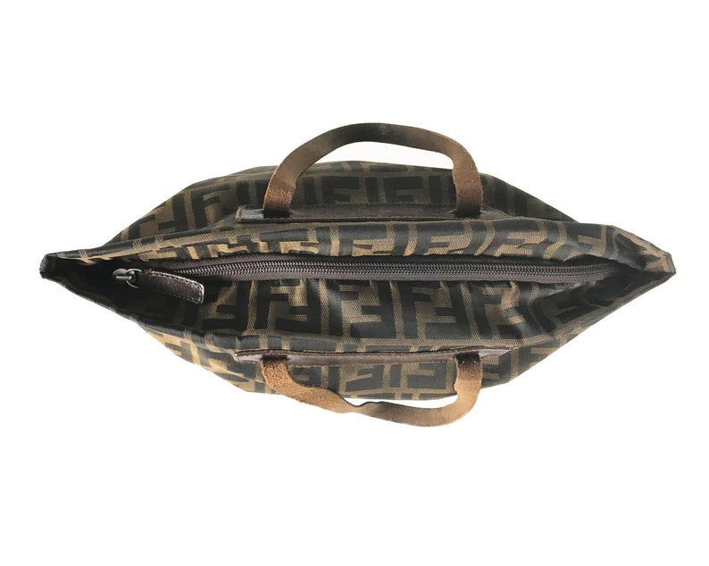 FRUIT Vintage Fendi Zucca mini small logo tote bag in the classic Fendi Zucca canvas. It features leather handles and trim (its can be folded into a small square for travel!)