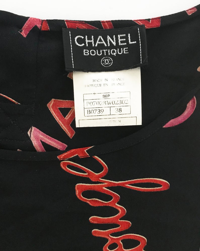 FRUIT Vintage Chanel Logo text silk tank top 'Rouge' print from the important Spring Summer 1996 collection