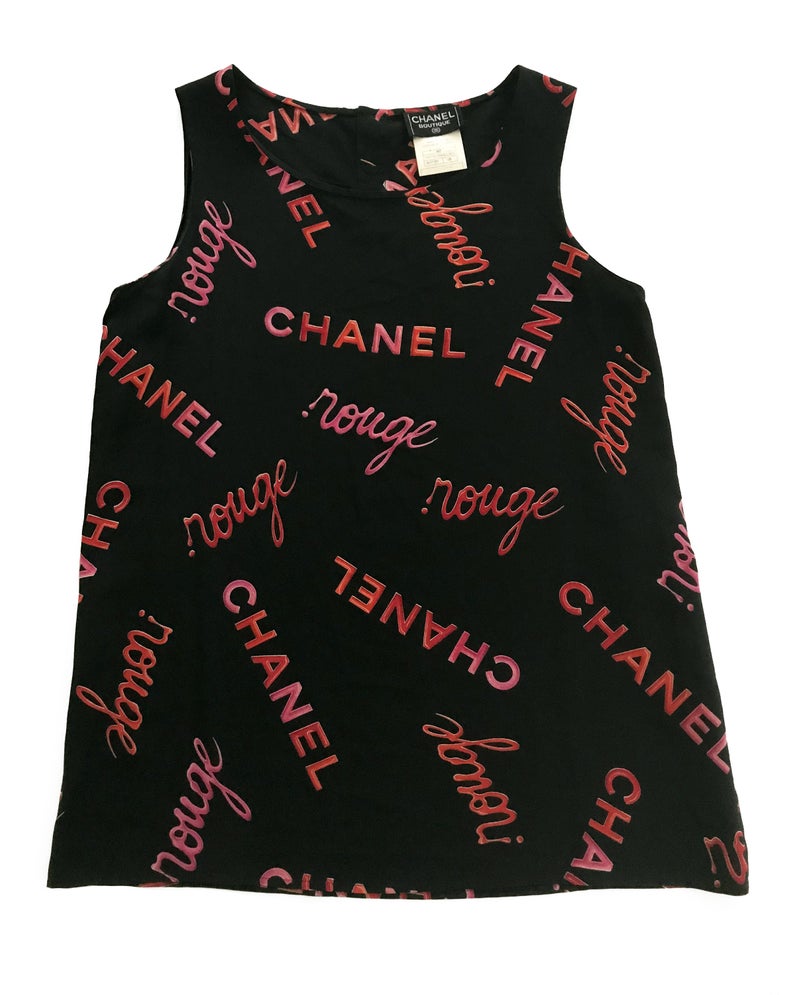 FRUIT Vintage Chanel Logo text silk tank top 'Rouge' print from the important Spring Summer 1996 collection