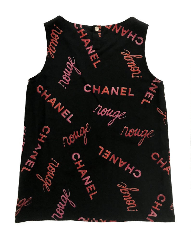 FRUIT Vintage Chanel Logo text silk tank top 'Rouge' print from the important Spring Summer 1996 collection
