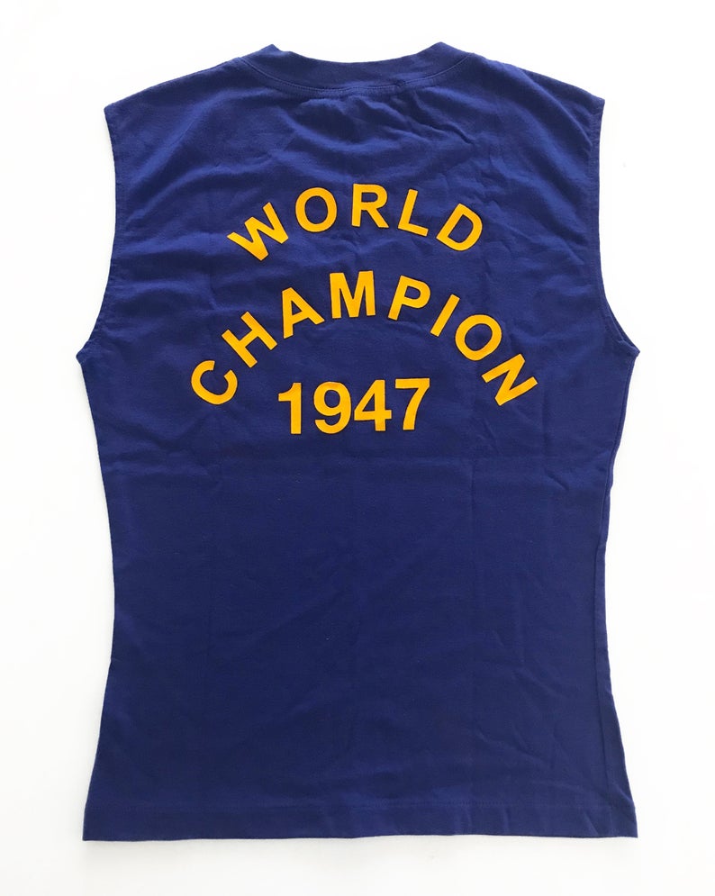 Fruit Vintage Christian Dior Blue yellow J'adore Dior logo monogram tank by John Galliano, as seen on Sex and the City and Khloe Kardashian.