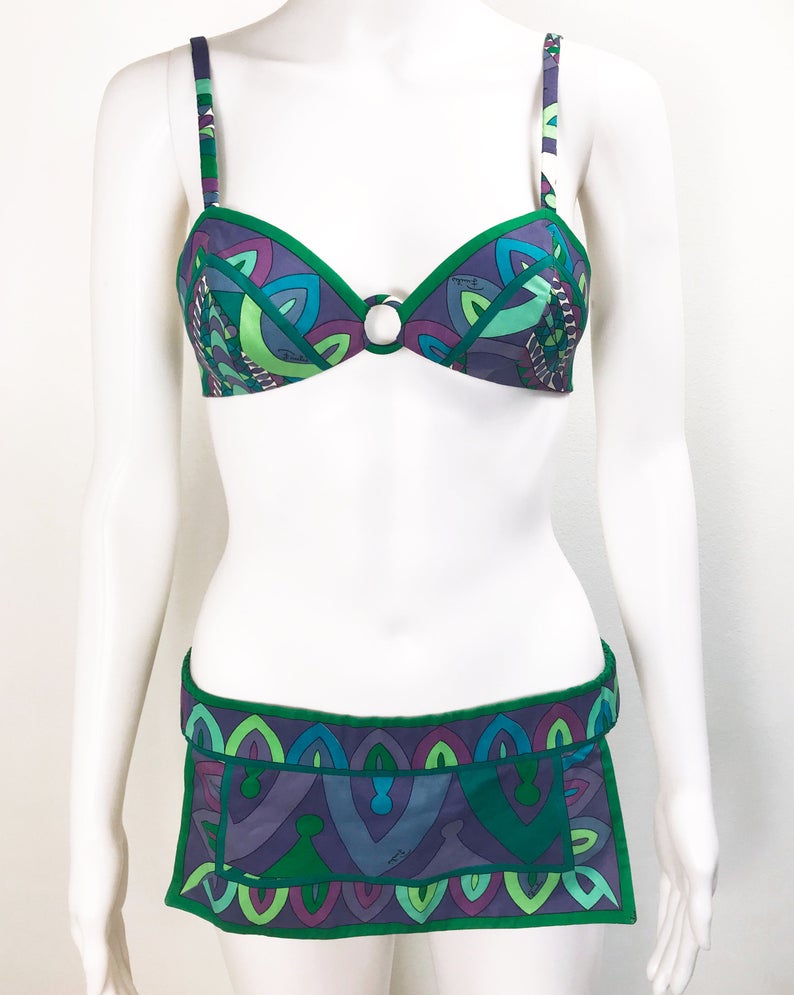 FRUIT vintage Emilio Pucci 1960s cotton handmade psychedelic pucci print bikini. In original, mint/unworn condition, this is a holy grail collectors piece
