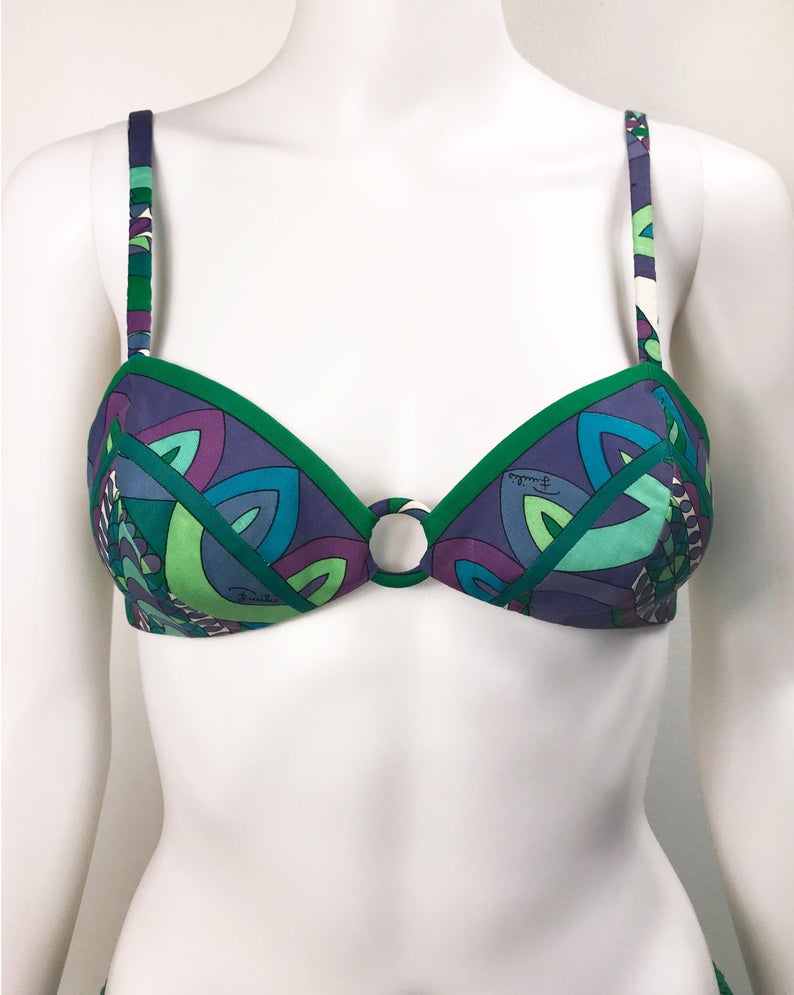 FRUIT vintage Emilio Pucci 1960s cotton handmade psychedelic pucci print bikini. In original, mint/unworn condition, this is a holy grail collectors piece