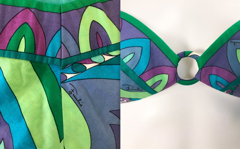FRUIT vintage Emilio Pucci 1960s cotton handmade psychedelic pucci print bikini. In original, mint/unworn condition, this is a holy grail collectors piece