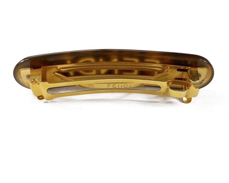 Fruit Vintage Fendi tort perspex logo barrette hair clip.