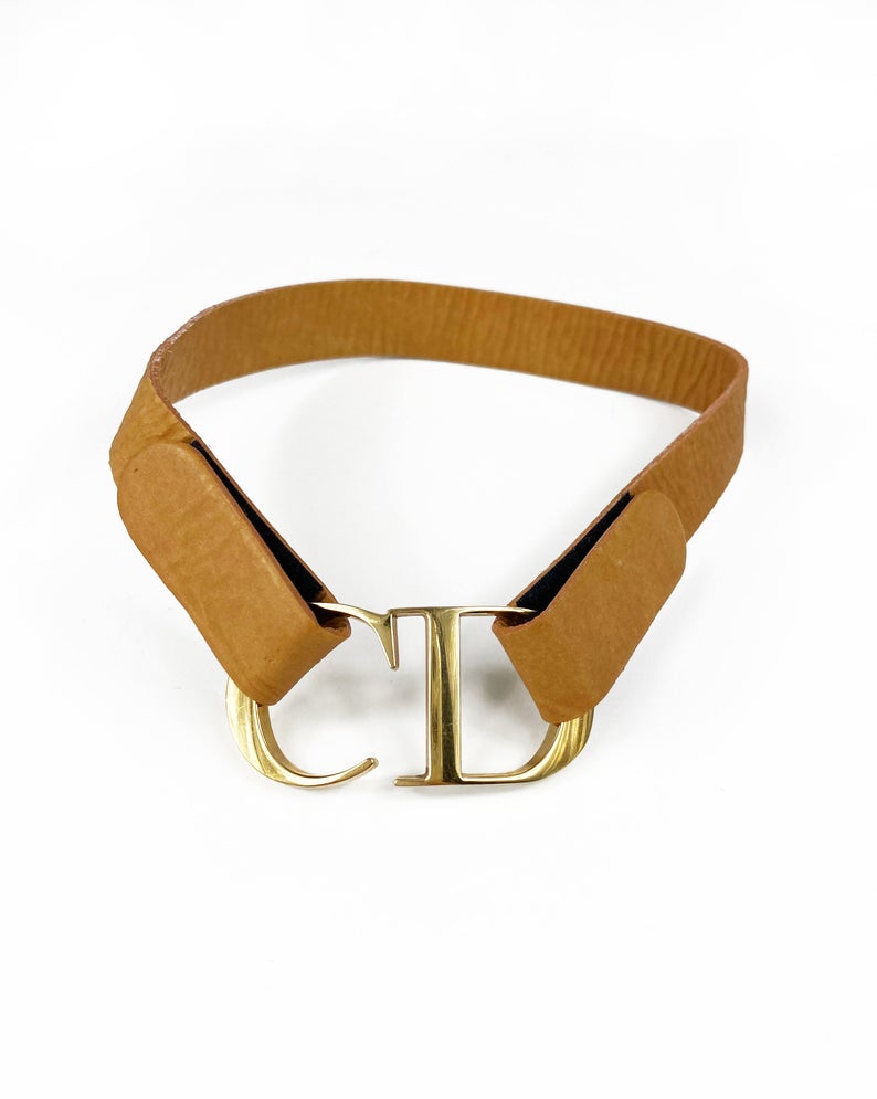 Fruit Vintage Christian Dior rare CD logo leather choker designed by John Galliano, dating to the iconic Fall/Winter 2000 collection.