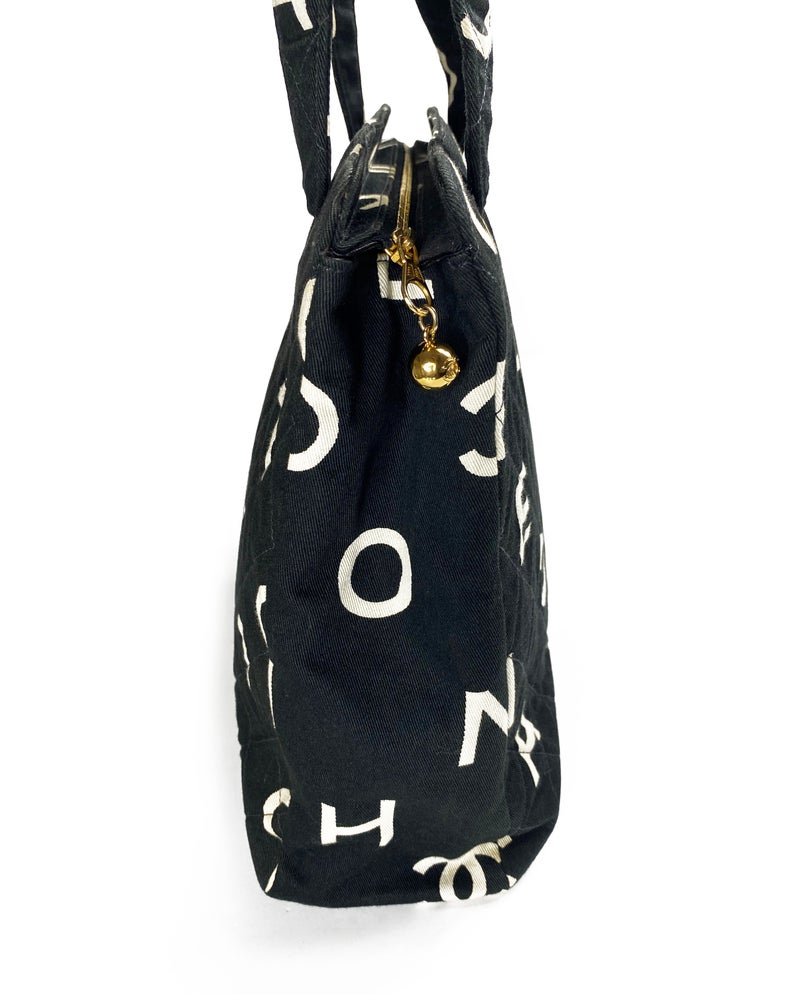Fruit Vintage Chanel rare 1997 quilted logo monogram letter canvas zipper tote as seen on Ariana Grande