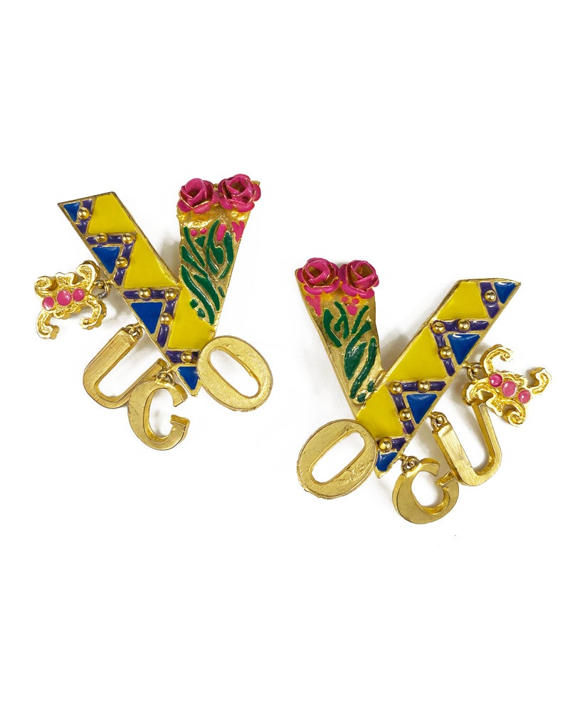 Fruit Vintage Giannia Versace Vogue earrings. Incredibly rare and collectible from the Gianni Versace 1991 'Vogue' runway collection. These are a lifetime Gianni Versace style that were worn on the runway in 91, they are a piece of Versace history! 