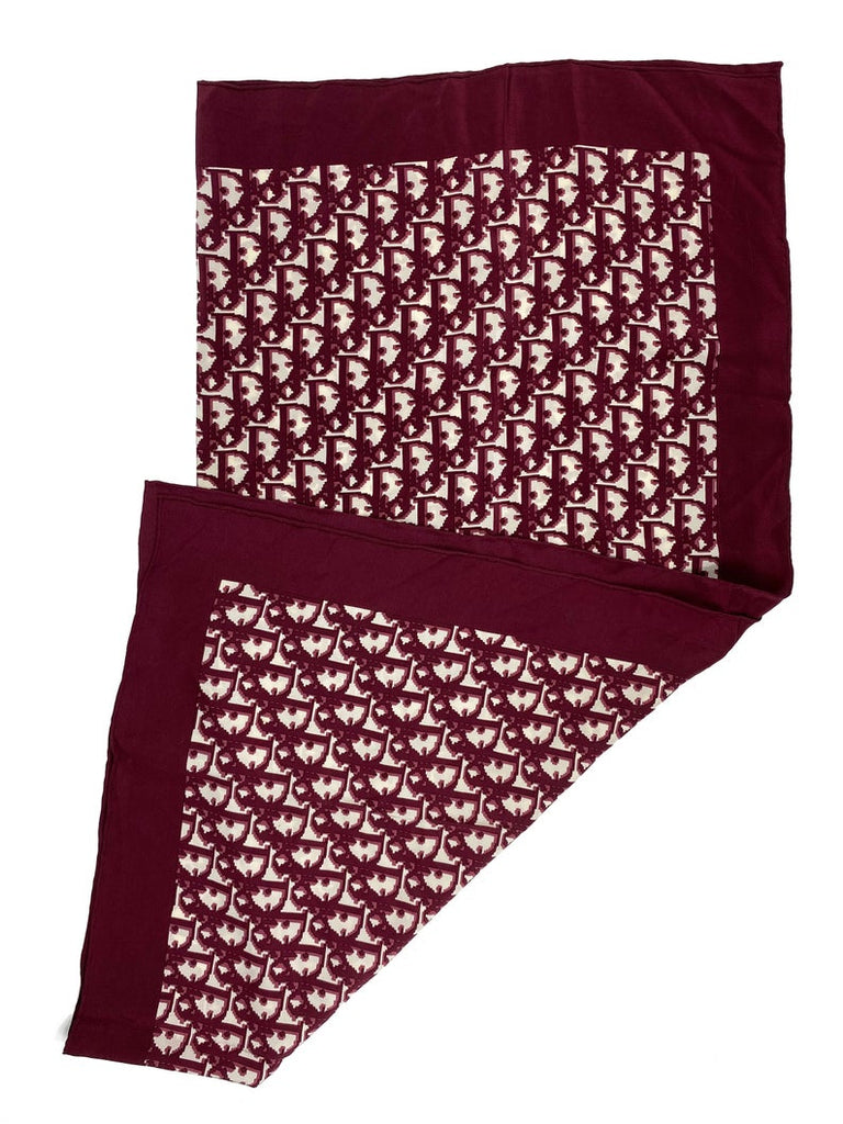 Fruit Vintage Christian Dior oblique print silk scarf, perfect for use as a hair accessory, to tie around a hat or even wear as a handkerchief top. Features a bold graphic Dior logo print and hand finished rolled hem edging.