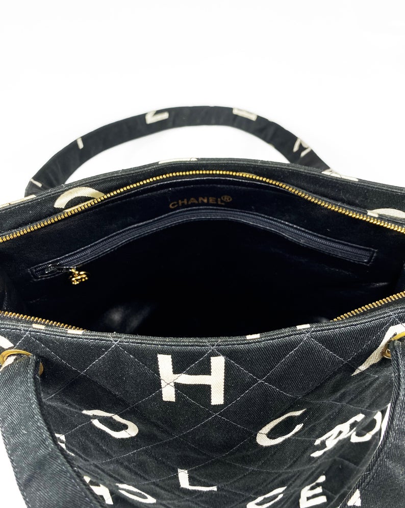 Fruit Vintage Chanel rare 1997 quilted logo monogram letter canvas zipper tote as seen on Ariana Grande