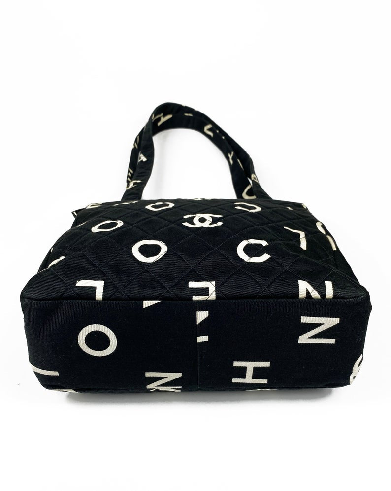 Fruit Vintage Chanel rare 1997 quilted logo monogram letter canvas zipper tote as seen on Ariana Grande