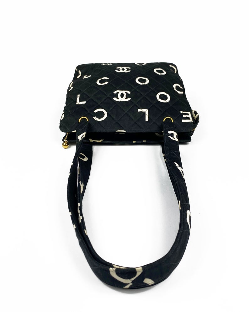 Fruit Vintage Chanel rare 1997 quilted logo monogram letter canvas zipper tote as seen on Ariana Grande