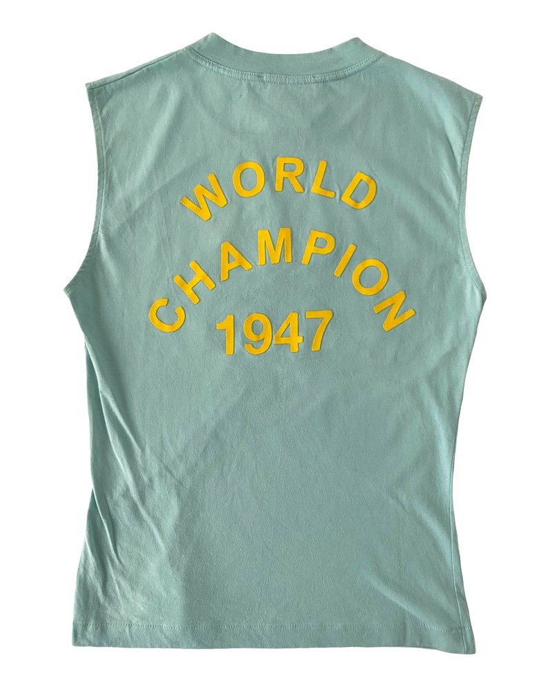 Fruit Vintage Christian Dior J'adore Dior sea foam green blue tank by John Galliano, feature a flocked logo monogram print.