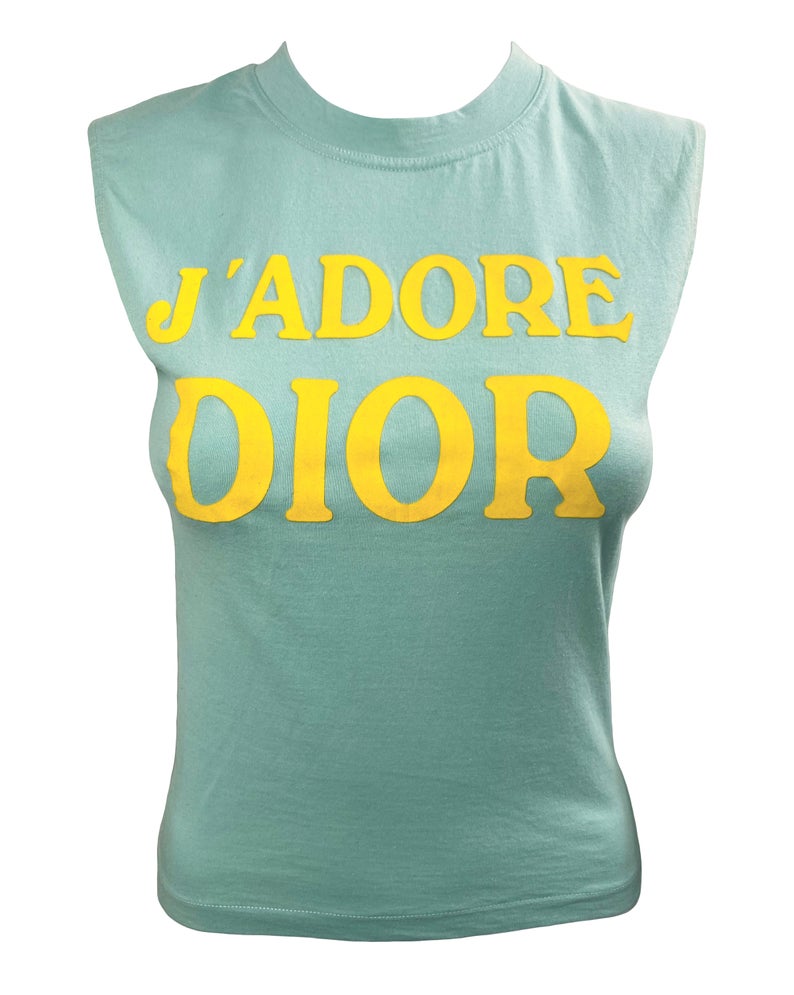 Fruit Vintage Christian Dior J'adore Dior sea foam green blue tank by John Galliano, feature a flocked logo monogram print.