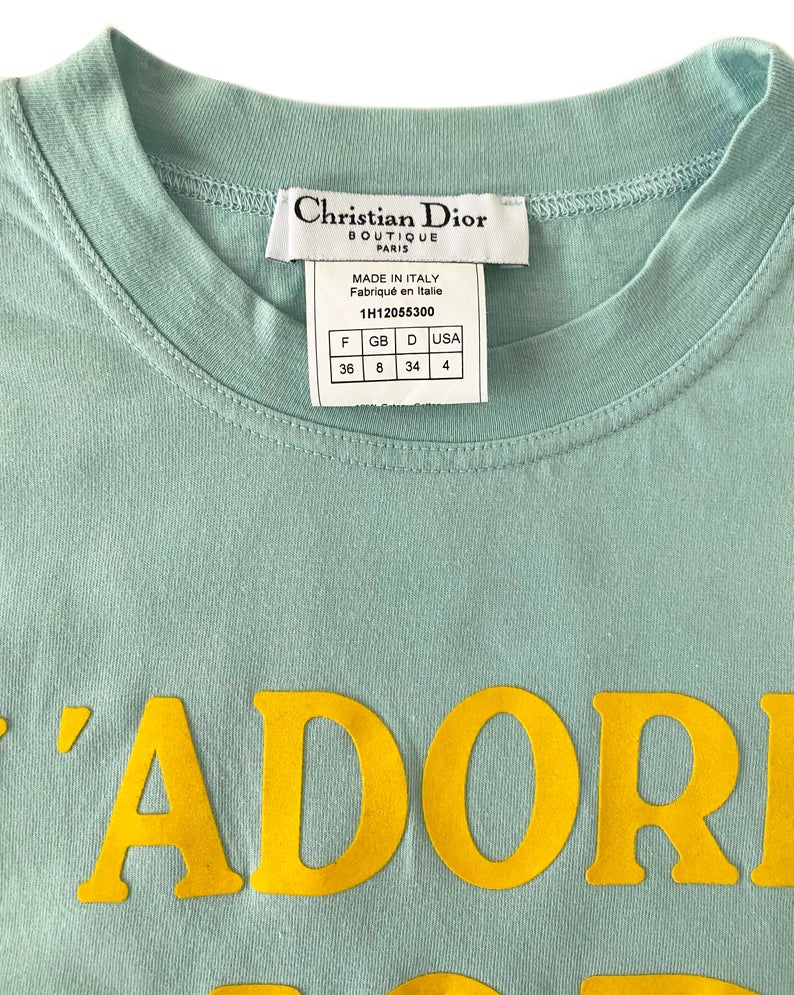 Fruit Vintage Christian Dior J'adore Dior sea foam green blue tank by John Galliano, feature a flocked logo monogram print.